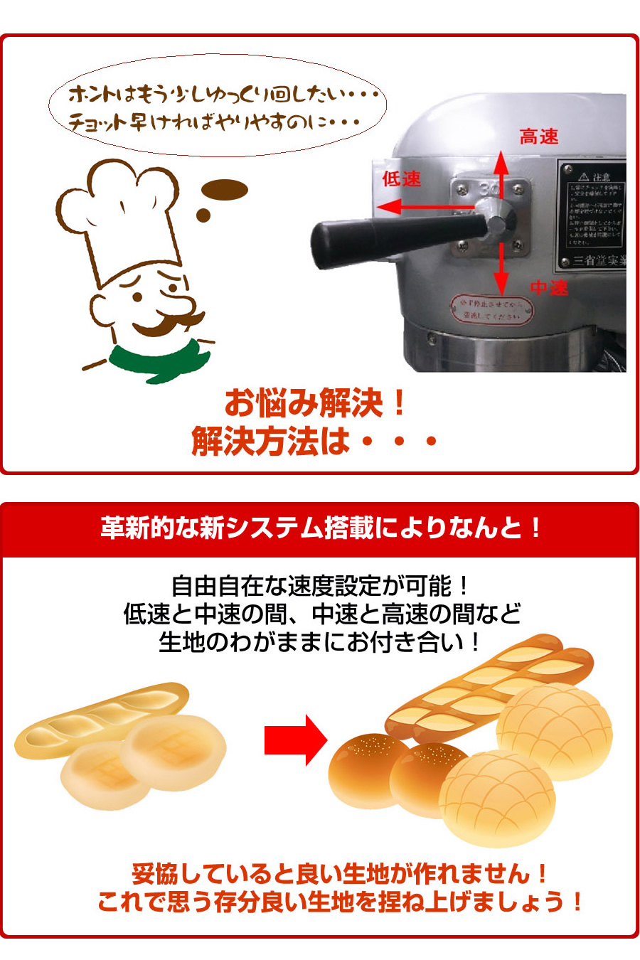業務用ミキサー、製麺機を中心に、総合厨房機器を製造、販売 三省堂