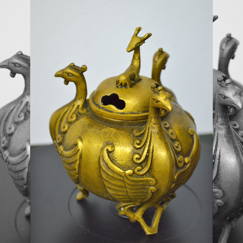 楽天市場】神鹿と三羽鳳凰の香炉 高さ13.5cm SE011912 金 ゴールド