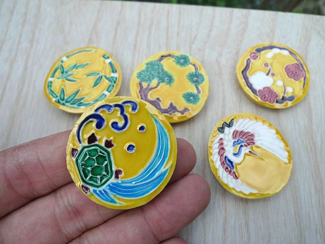 黄交趾寿箸置きセット - 京焼清水焼 松韻堂