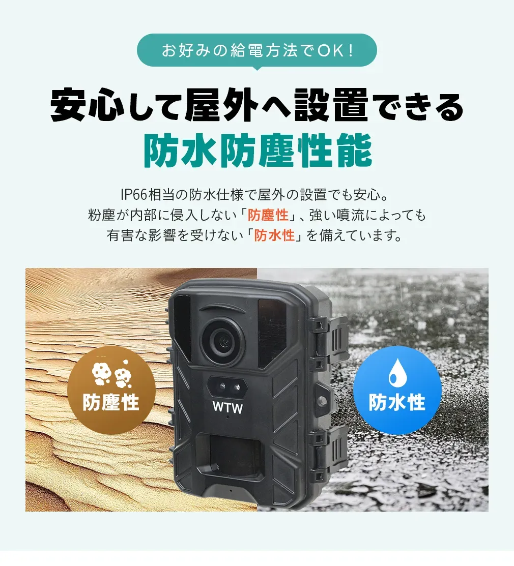 4K800万画素の高画質録画対応 屋外 小型軽量トレイルカメラ WTW-TC39