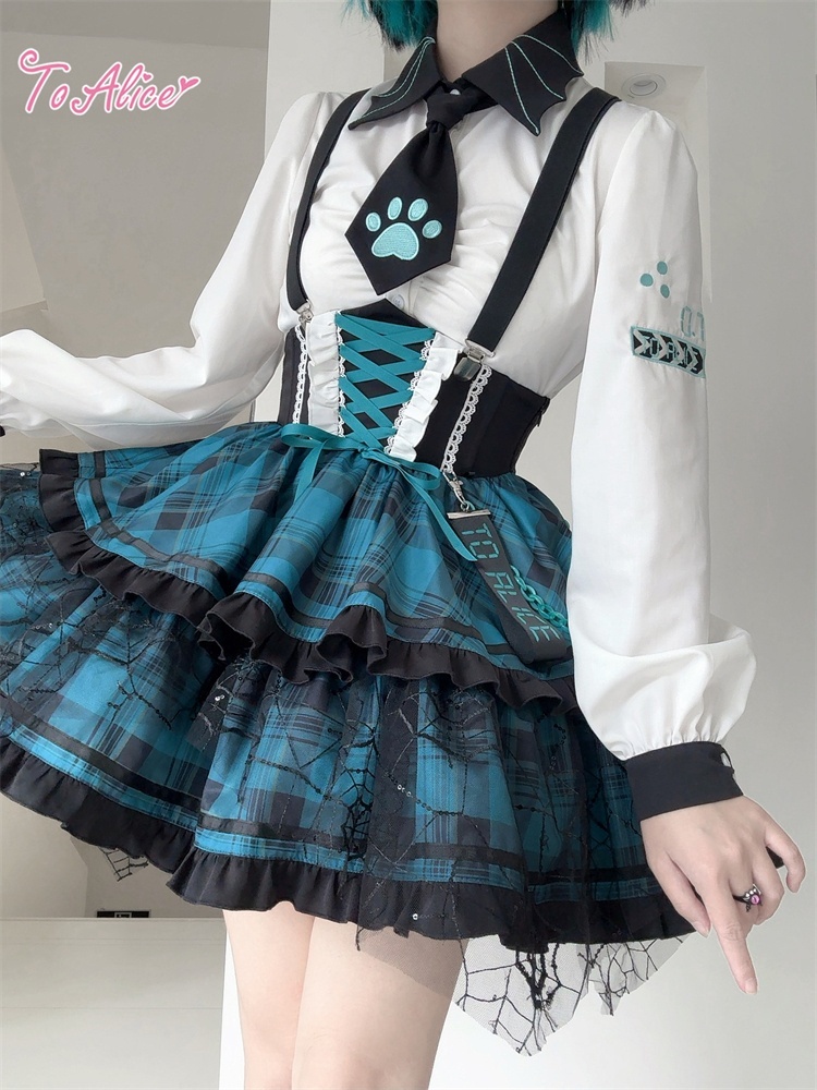 ToAlice】L1492ゲームキャットコルセット風チェックスカート - To Alice