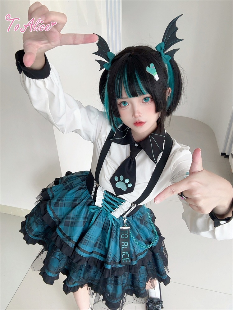 ToAlice】L1492ゲームキャットコルセット風チェックスカート - To Alice