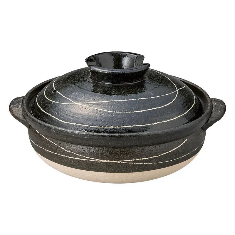 黒釉らせん8号鍋(土鍋 8号 (3-4人用サイズ))|食器通販の陶磁庵