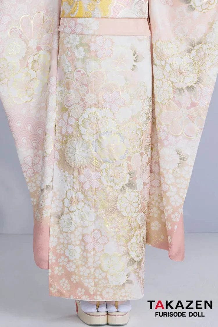 最新作高級古典 サーモンピンク 桜柄/鹿の子模様 関芳 最高級金彩刺繍