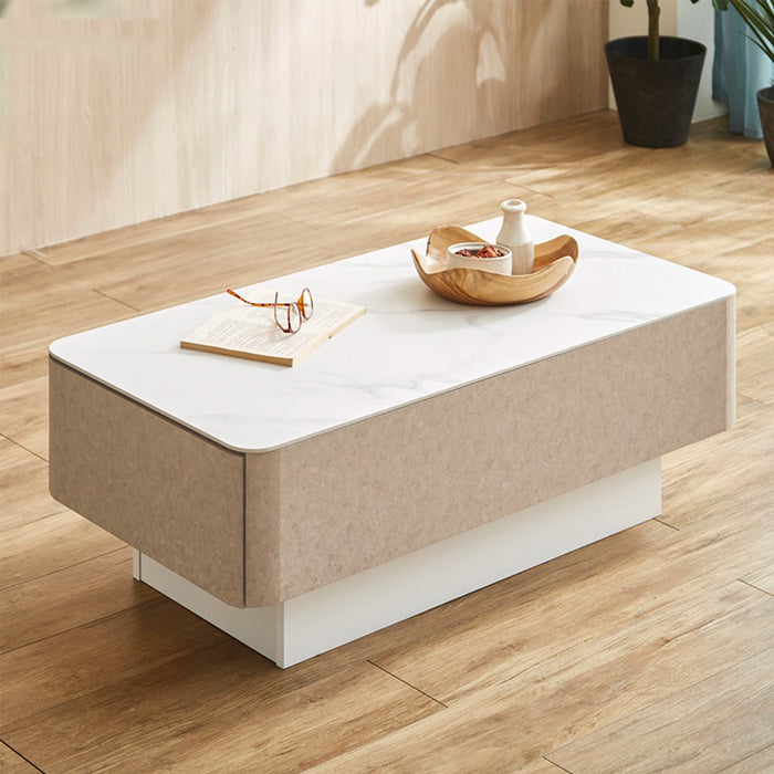 幅105cm] 両引き出し付き センターテーブル 完成品 セラミック 天板