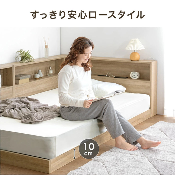 セミダブル］L字宮棚付き ベッド フレーム単品 USB コンセント付き