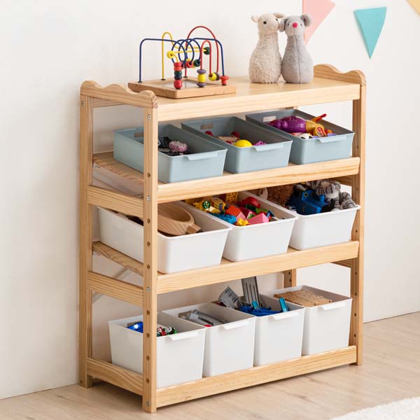 現役ママが考えた キッズラック おもちゃ収納 天然木 幅80 高さ調節 4