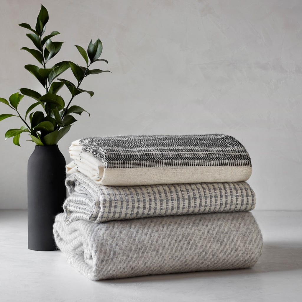 Alpaca Wool Blanket with Black & Cream Stripes | Handloomed – The