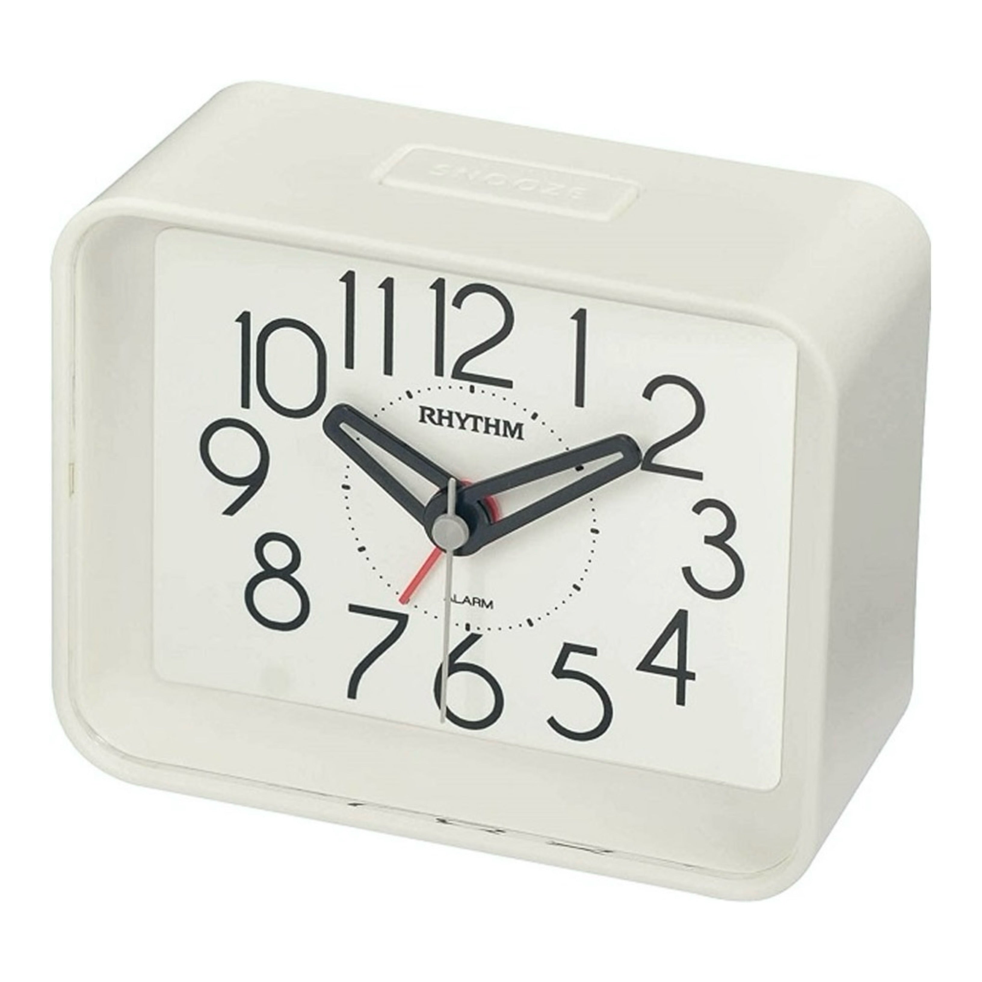 Rhythm “Okiro (White)” Retro Desk Alarm Clock with Quiet Sweep