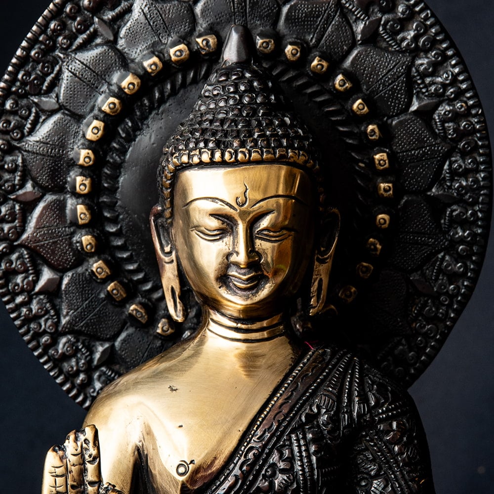 送料無料 仏像 ブッダ 神像 神様像 薬師如来 坐像 重厚なブラス製 高さ