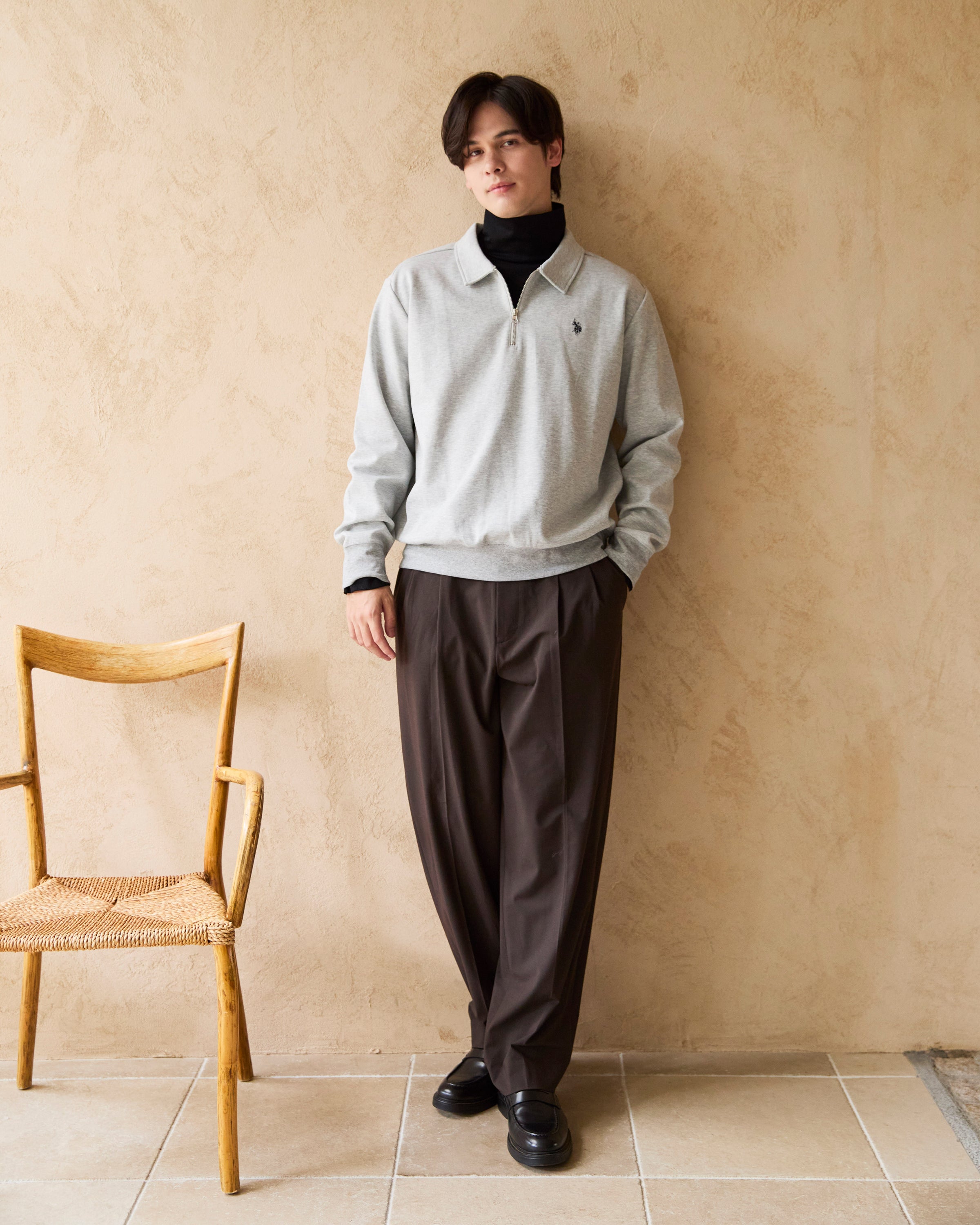 Half-Zip Polo Sweatshirt ハーフジップポロスウェット ダブル