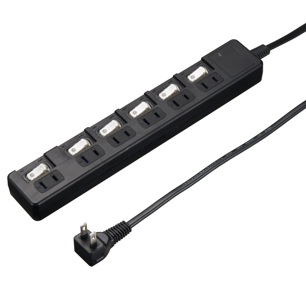 雷ガード付6個口節電タップ3mブラック｜YAZAWA CORPORATION