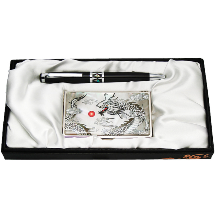 高級名刺入れ 高級螺鈿のボールペンのセット8 黒龍 文房具 夢市場本店