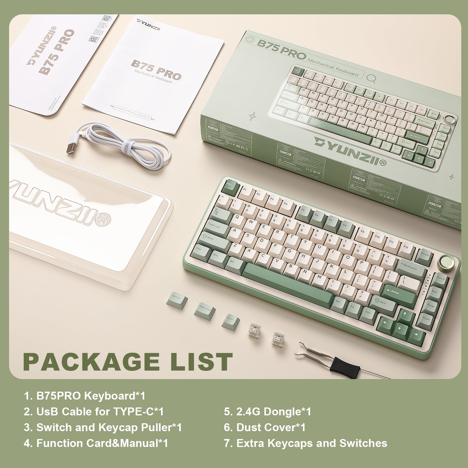 YUNZII B75 Pro Green Wireless Mechanical Keyboard – YUNZII KEYBOARD