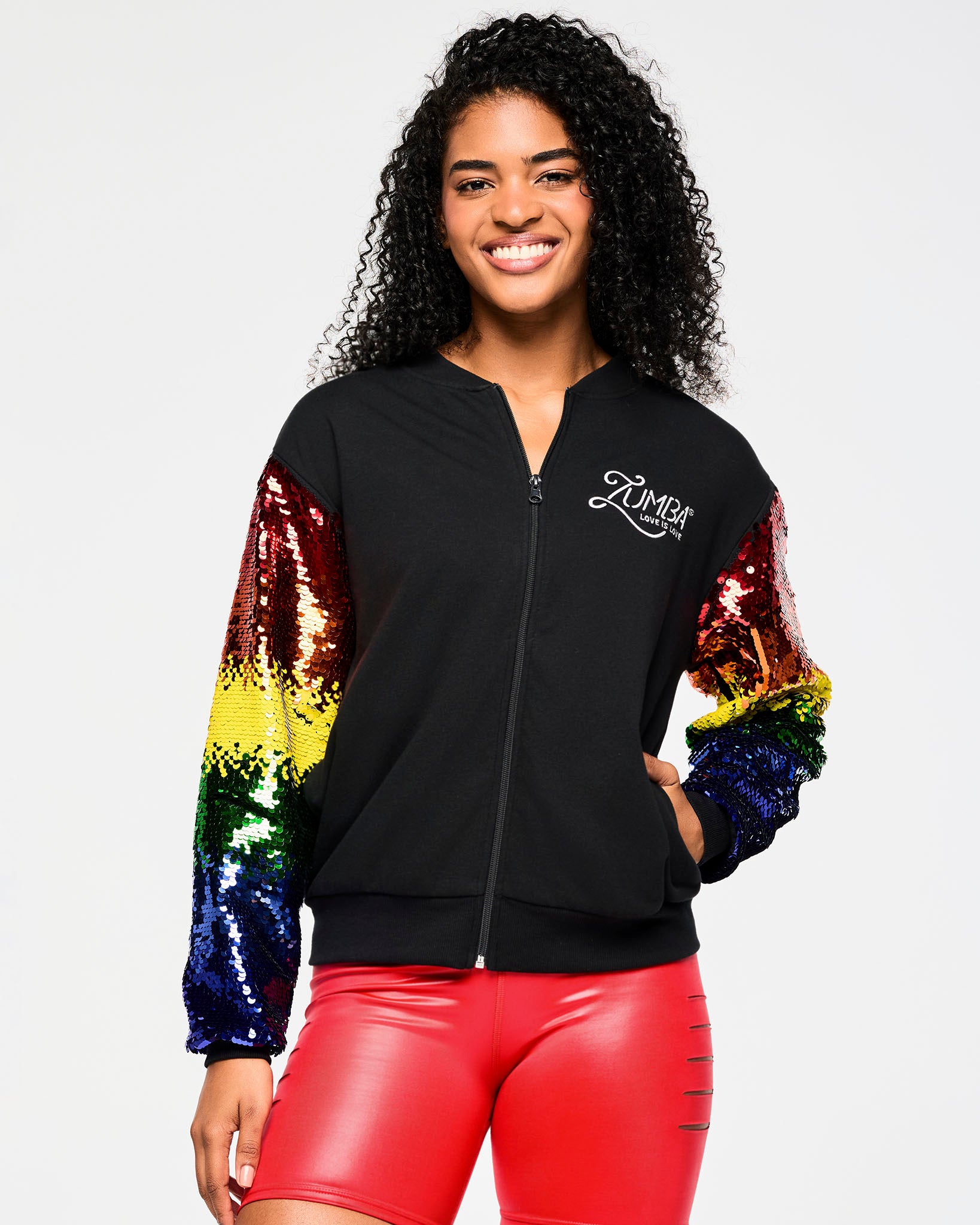 かずかずZumba Holiday Track Jacket Zumba Bomber Jacket With Sequin