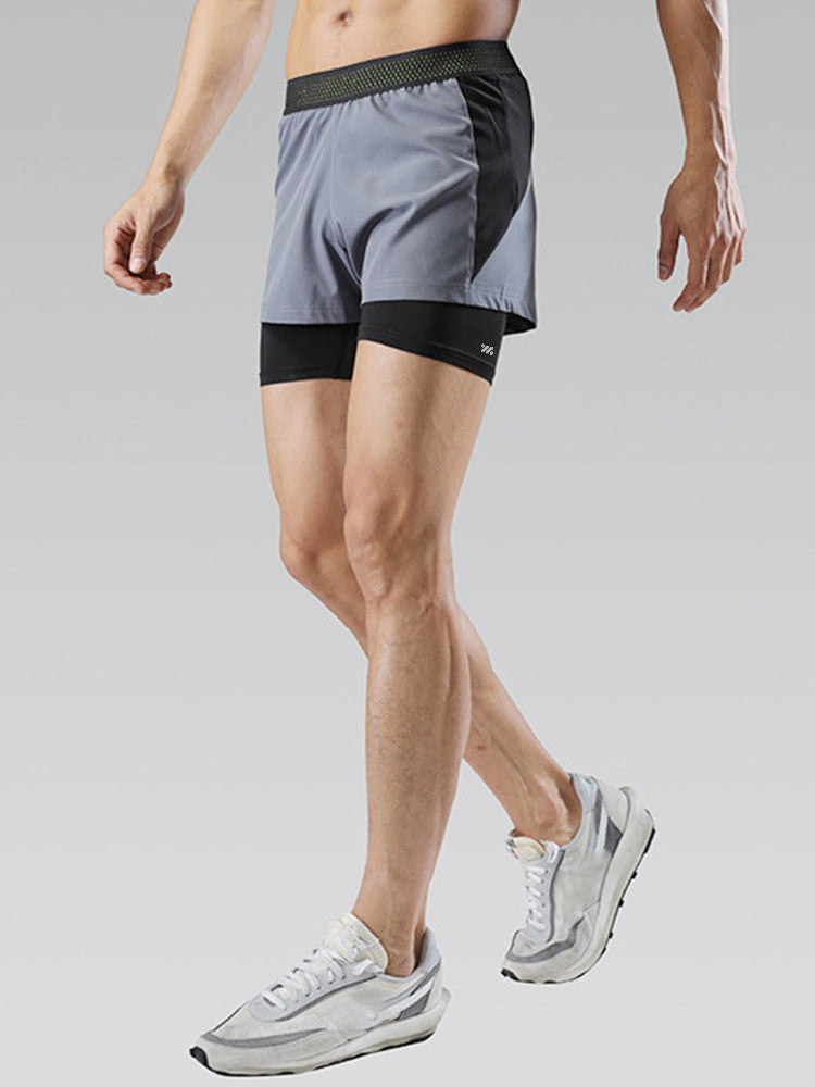 メンズ 2-IN-1 速乾 ランニングショートパンツ