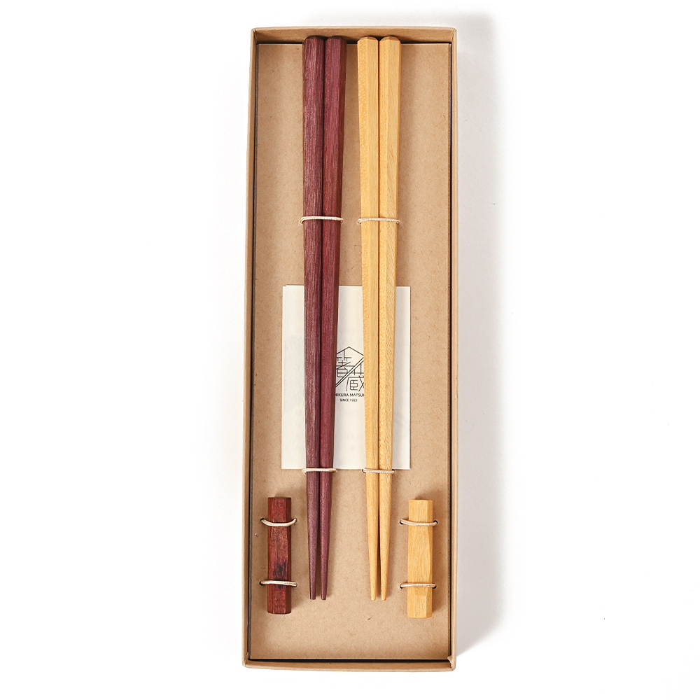 NATURAL WOOD お箸セット（パープルハート・イエローハート）箸置付