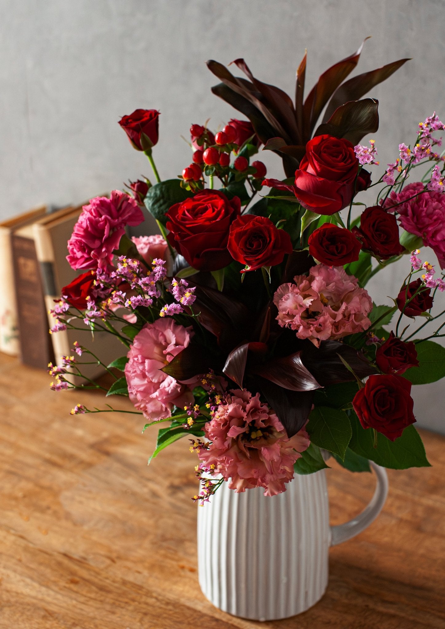 アーティフィシャルフラワー高級造花 ☆ ピンクレッド系 花束 シックな