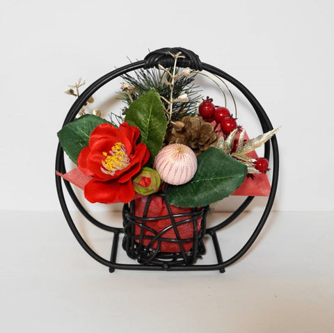 椿アレンジ お正月飾り 造花 アーティフィシャルフラワー 3520