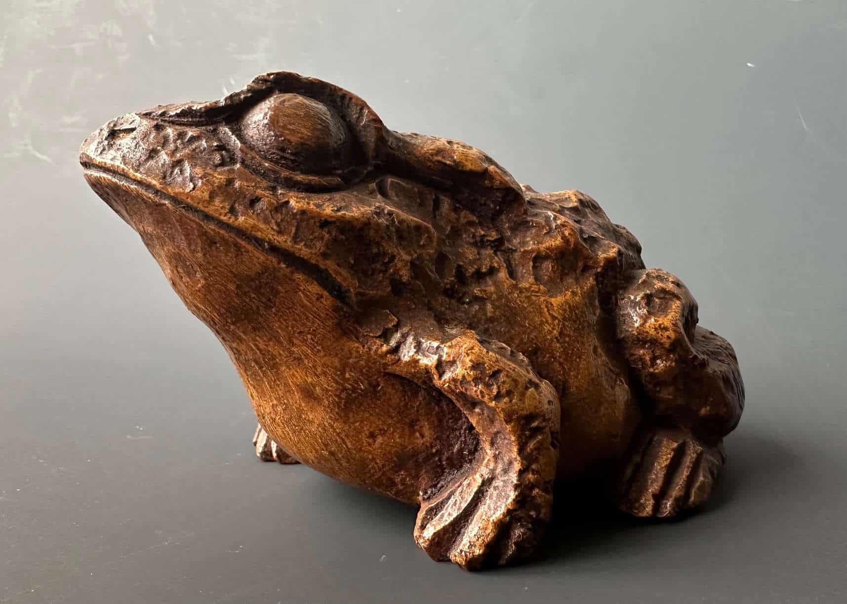 Antique Japanese Bamboo carved frog Kaeru Okimono - Zentner Collection