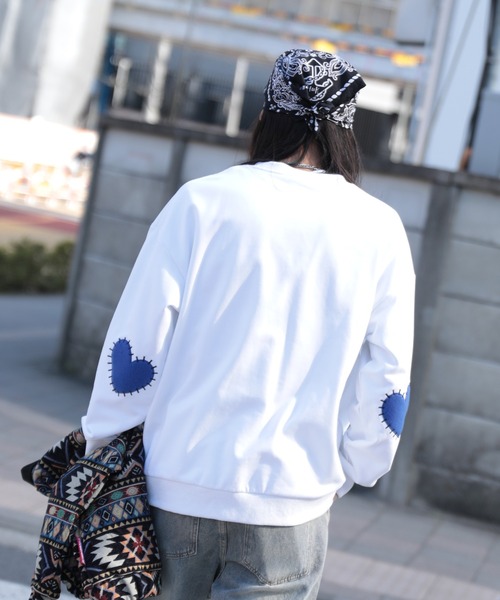 トレーナー スウェット HOOK -original- ハート肘パッチ刺繍スウェット