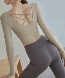 HYS SHOP レディース バックダブルクロスカップ付きヨガピラティス