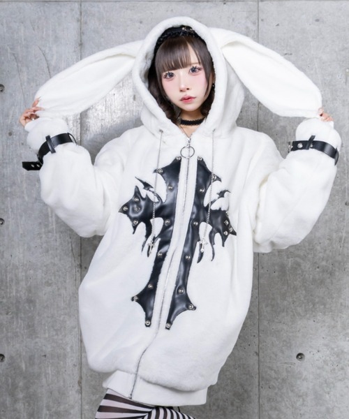 Amilige（アミリージュ） コート アウター うさぎ耳クロススタッズZIP