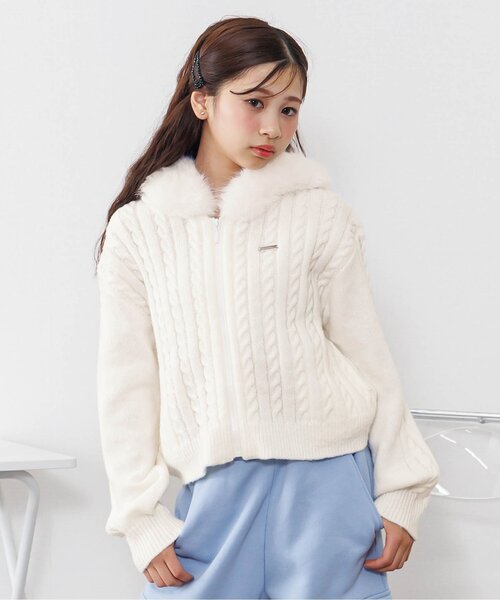 algy（アルジー） パーカー ケーブルニットファーフーディ キッズ 子供