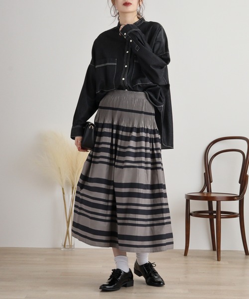 スカート A.N.L ボーダー×ストライプリバーシブルスカート : ZOZOTOWN