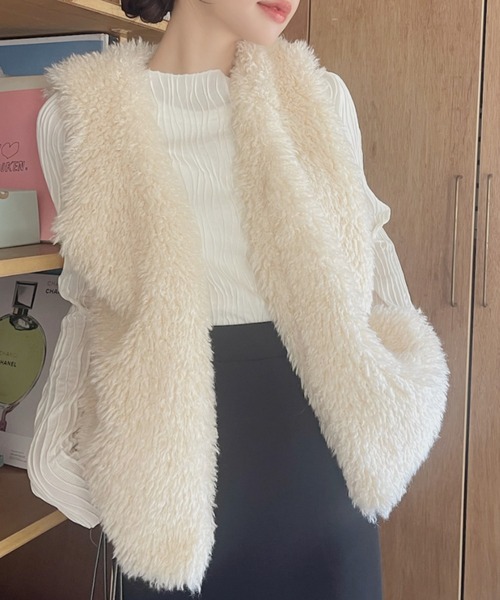 TREOVER ベスト ジレ プードルファーベスト レディース : ZOZOTOWN