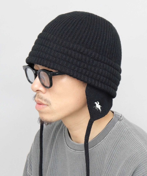 帽子 ハット POLO刺繍 耳当て付き ニットハット メンズ レディース
