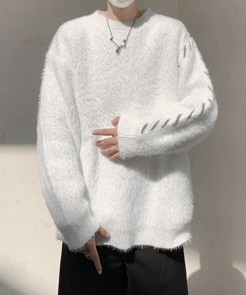 セーター ニット 「FVLMEN」hand stitch shaggy knit pullover/ハンド