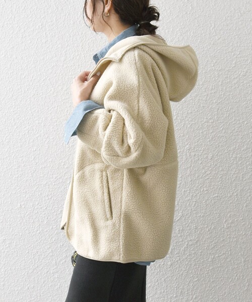 SHIPS any パーカー any:「洗濯機可能」ボア フリース フード ブルゾン