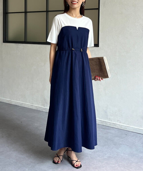 Chez toi（シェトワ） ワンピース ビスチェ見えドッキングワンピース