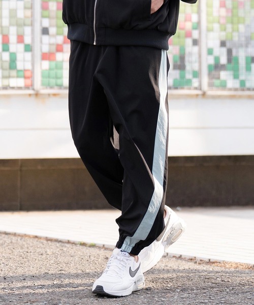 SY32:メンズ:Lサイズ:カルビコ スリム サイドラインパンツ:白/黒ライン