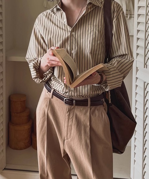 NOWLE（ノウル） シャツ 「NOWLE」アースカラー ピンストライプ シャツ