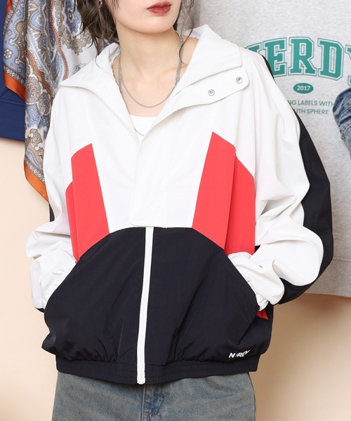 NERDY ナイロンジャケット スポーティーカラーブロックウィンド