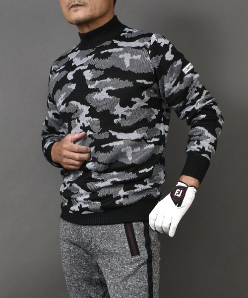COMONGOLF（コモンゴルフ） ゴルフ ニット素材 迷彩 柄 モックネック