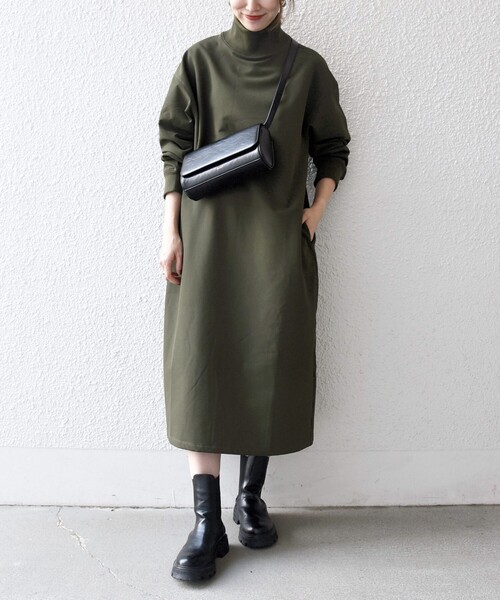 SHIPS any ワンピース any:「洗濯機可能」裏起毛 リブ ハイネック