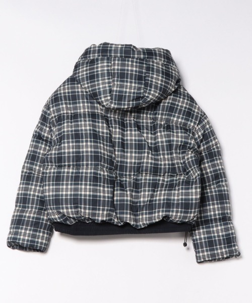 ダウンコート ダウンジャケット フード付きチェック柄ダウンジャケット