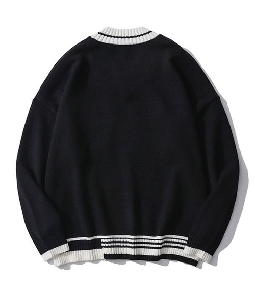 セーター ニット 「HOOK」クマ刺繍ワッペン vネック薄手ニット