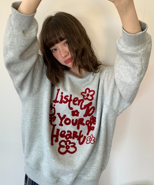 DIAVEL トレーナー スウェット もこもこ立体刺繍スウェット /Listen to