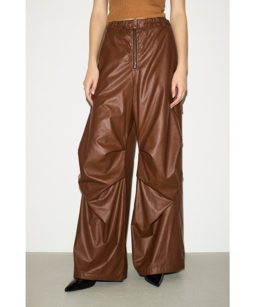 THROW by SLY スラックス パンツ F/LEATHER LOOSE FLIGHT PT フェイク