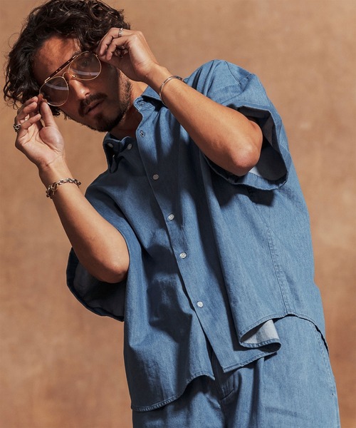 Jih Nunc（ジーヌンク） シャツ mhs2280-8oz袖ロールアップデニム