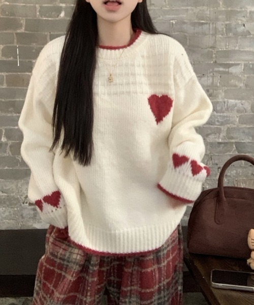 DIAVEL ニット セーター ハート柄ジャカードニットトップス プル