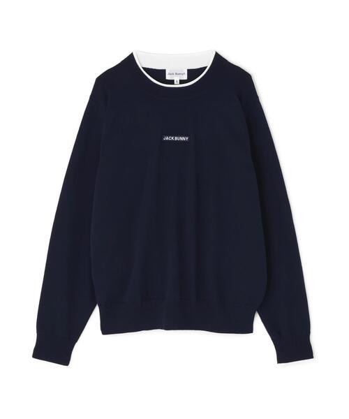 Jack Bunny!!天竺袋インターシャ クルーネックニットプルオーバー M