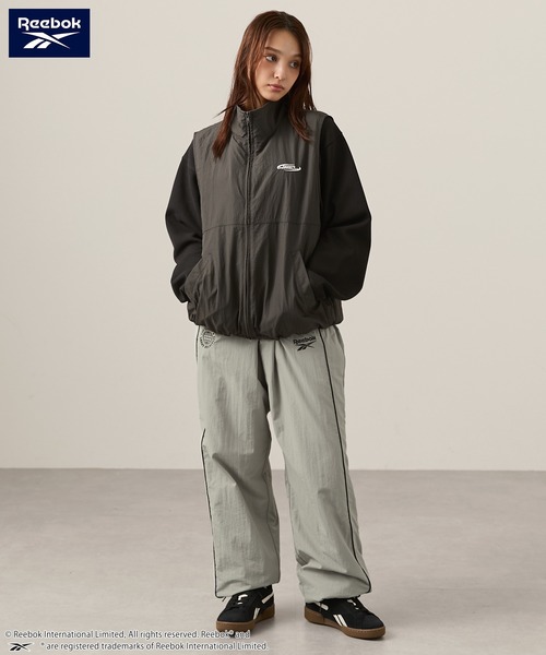 Reebok（リーボック） パンツ 別注 ロゴ刺繍 ドロスト ナイロンワイド
