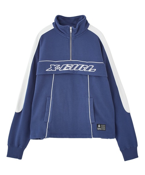 X-girl（エックスガール） トレーナー スウェット FACE LABEL HALF ZIP