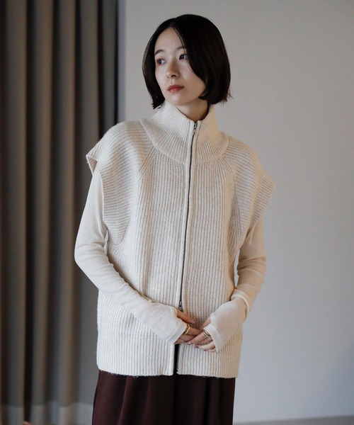 amini ベスト ジレ 「2025 AW」ダブルジップスタンドネックニット