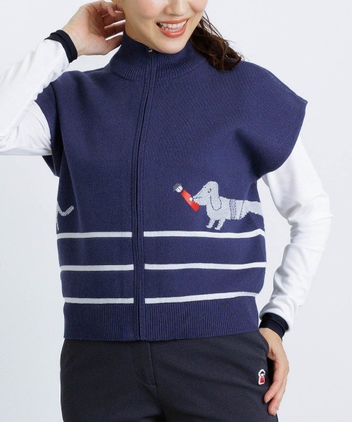 Picone CLUB（ピッコーネクラブ） ベスト ジレ コットン混DOG柄ニット